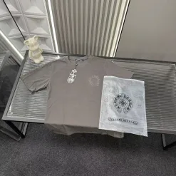 Premium Qualität Chrome Hearts Kurze Ärmel Braun Stickerei Luxus