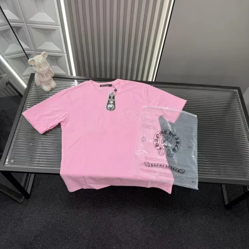 Hochwertige Chrome Hearts Kurzarm-Kollektion mit rosa Stickerei