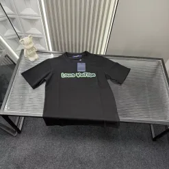 Premium Qualität Louis Vuitton Kurzarm Schwarz Bestickt Luxus