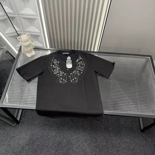 Premium Qualität Chrome Hearts Kurze Ärmel Schwarz Strass Luxus