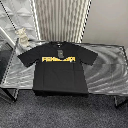 Luxus Fendi Kurzarm Schwarz Logo Style