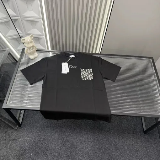 Premium Qualität Dior Kurzarm Schwarz Bestickt Luxus