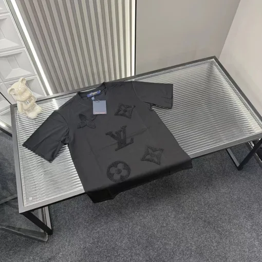 Premium Qualität Louis Vuitton Kurzarm Schwarz Bestickt Luxus