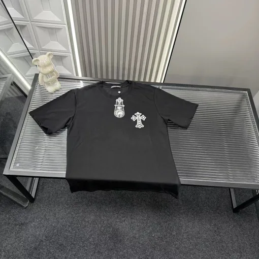 Premium Qualität Chrome Hearts Kurzarm Schwarz Bestickte Kollektion