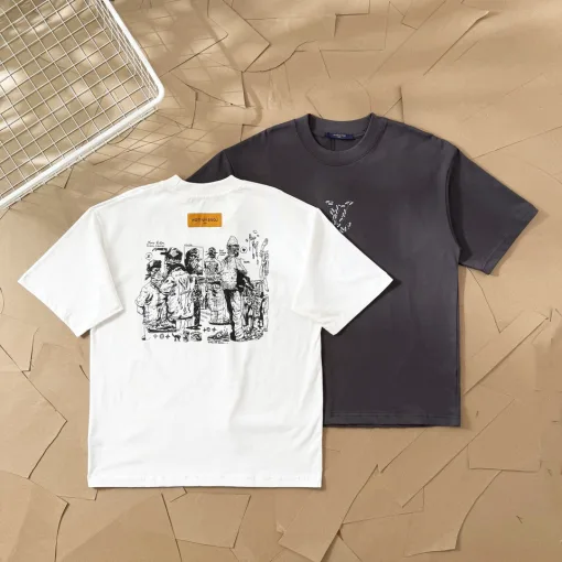 Hochwertiges Louis Vuitton Kurzarmhemd aus der Kollektion mit weißem Lederdruck