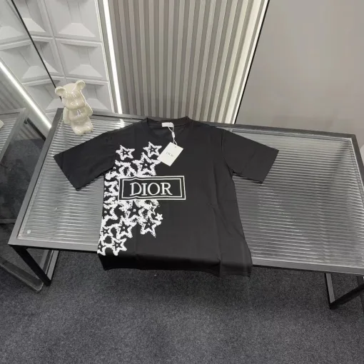 Hochwertige Dior-Kollektion mit kurzen Ärmeln und schwarzem Print