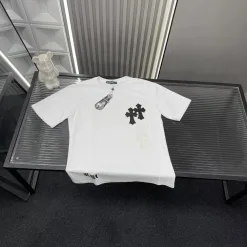 Meistverkaufte Chrome Hearts Kurzarm Weiß Leder bestickt Stil