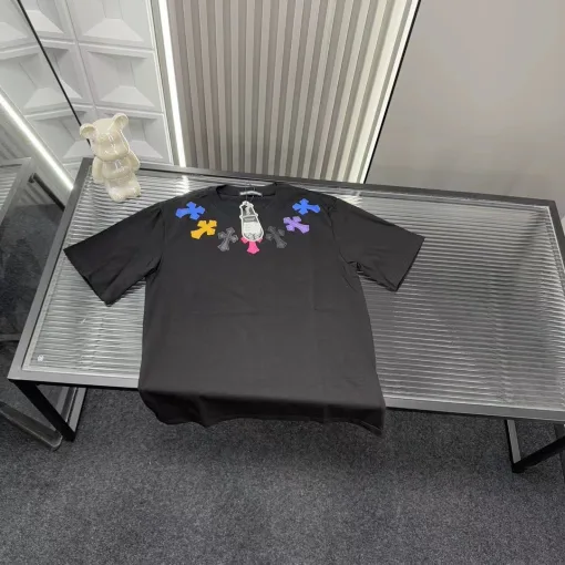 Premium Chrome Hearts Kurzarm Schwarz Bestickter Stil