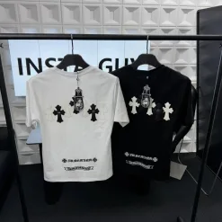 Premium Chrome Hearts Kurzarm-Kollektion aus weißem Leder mit Stickerei