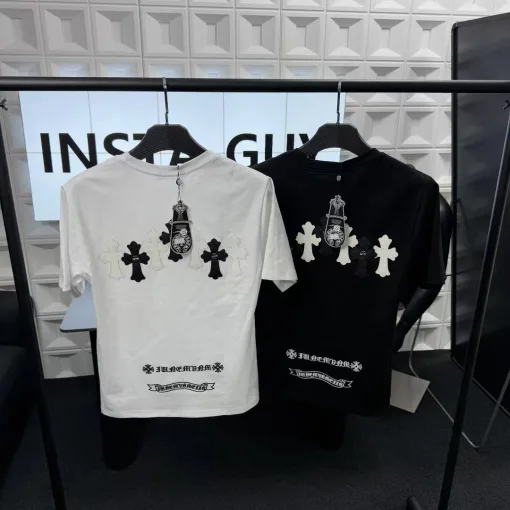 Premium Chrome Hearts Kurzarm-Kollektion aus weißem Leder mit Stickerei