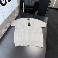 Premium Ralph Lauren Kurzarm Grau Strick Bestickt Luxus