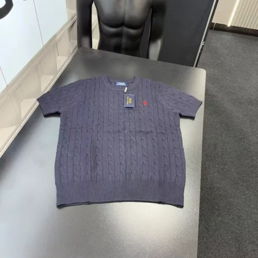 Premium Ralph Lauren Kurzarm-Strickjacke in Marineblau mit Stickerei