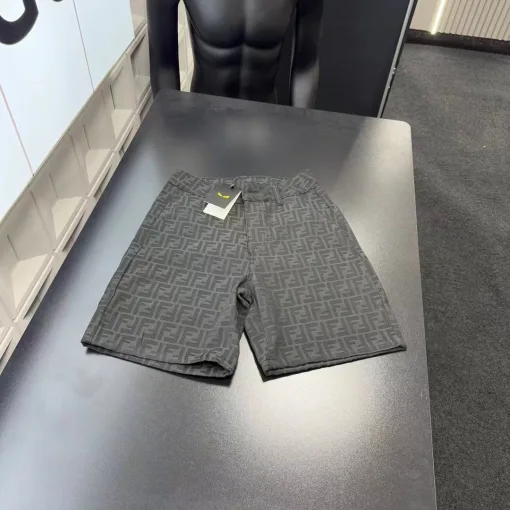 Premium Fendi Shorts Schwarzer Denim Jacquard Luxus