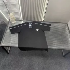 Premium Prada Kurzarm Schwarz Baumwolle Logo Luxus