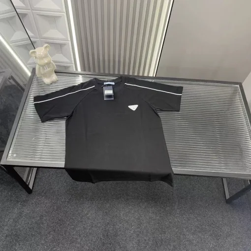 Premium Prada Kurzarm Schwarz Baumwolle Logo Luxus