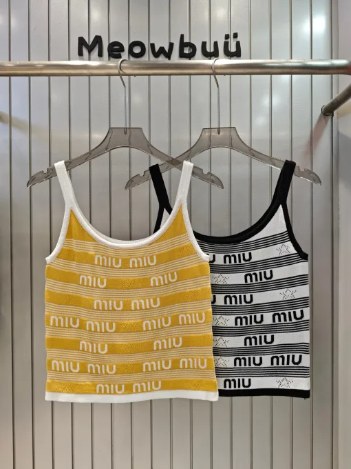 Hochwertige Miu Miu Hosenträger im gelben Jacquard-Stil