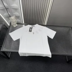 Luxus Chrome Hearts Kurzarm Weiß Leder Strass Kollektion