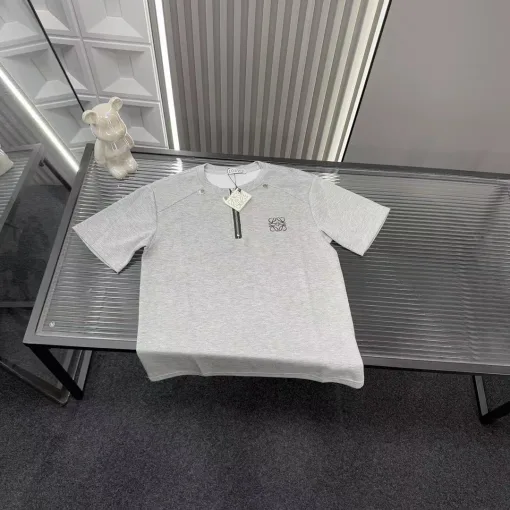 Luxus Loewe Kurzarm Grau Bestickt Luxus