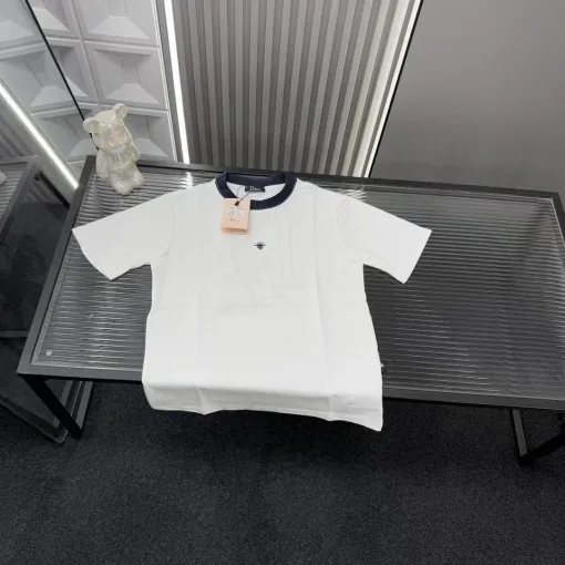 Premium Qualität Dior Kurzarm Weiß Bestickt Luxus