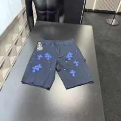 Luxus Chrome Hearts Shorts Marineblau Leder Luxus
