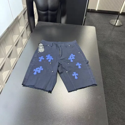 Luxus Chrome Hearts Shorts Marineblau Leder Luxus