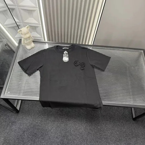 Luxus Chrome Hearts Kurzarm Schwarz Leder Stil