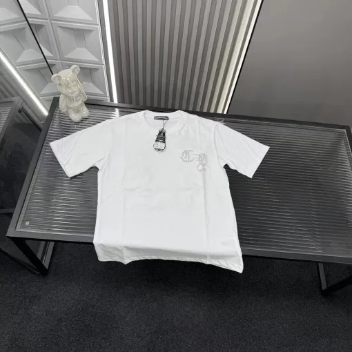 Hochwertiges Chrome Hearts Kurzarmshirt im weißen Lederstil