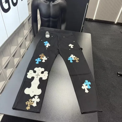 Meistverkaufte Chrome Hearts Hose aus weißem Leder im Patchwork-Stil