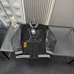 Premium Qualität Louis Vuitton Mantel Schwarz Leder Patchwork Luxus