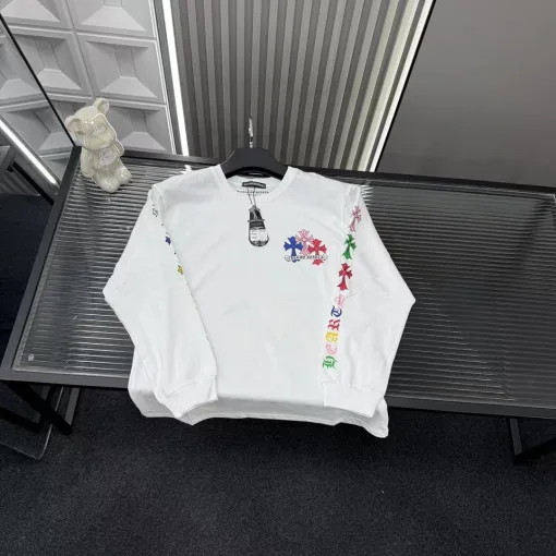 Hochwertige, langärmlige, weiße bestickte Chrome Hearts-Kollektion