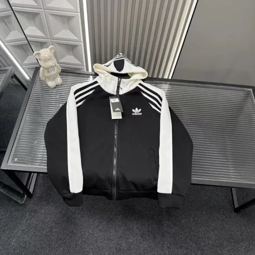 Hochwertiger Adidas Mantel Schwarz Bestickt Luxus