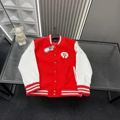 Luxus Chrome Hearts Mantel Rot Leder Bestickt Luxus