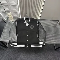 Premium Chrome Hearts Mantel Schwarz Leder Bestickt Luxus