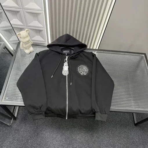 Hochwertige Chrome Hearts Jacken im schwarzen Logo-Stil