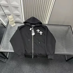 Luxus Chrome Hearts Jacken Schwarzes Leder Logo Luxus