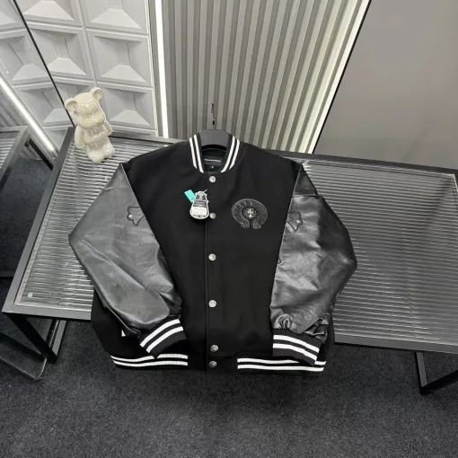 Meistverkaufter Chrome Hearts Mantel aus schwarzem Leder mit Stickerei