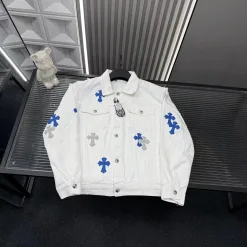 Luxus Chrome Hearts Jacken Weiß Denim Bestickt Luxus