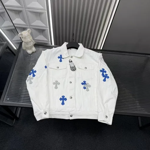 Luxus Chrome Hearts Jacken Weiß Denim Bestickt Luxus