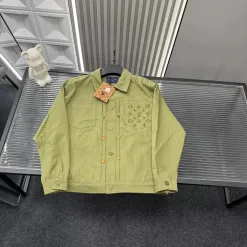 Hochwertige Louis Vuitton Jacken Grün Denim Bestickt Luxus