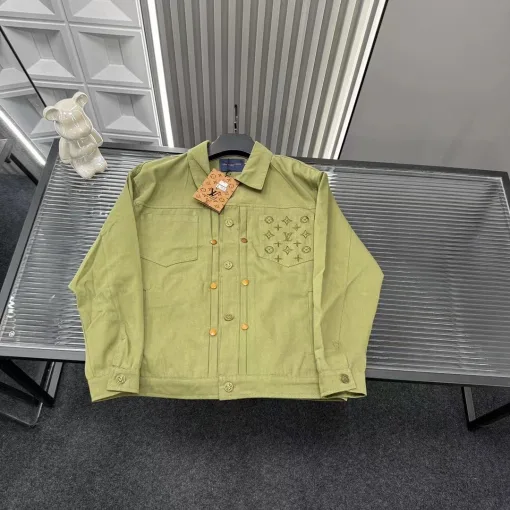 Hochwertige Louis Vuitton Jacken Grün Denim Bestickt Luxus