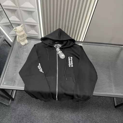 Premium Qualität Chrome Hearts Mantel Schwarz Bestickt Luxus