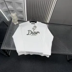 Hochwertiger Dior Langarm Weiß Strass Stil