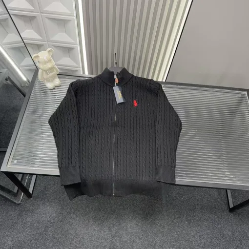 Premium Ralph Lauren Jacken Schwarz Strick Bestickt Luxus