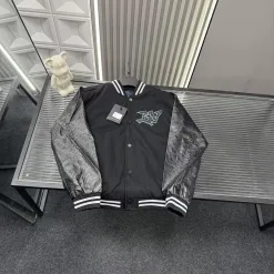 Hochwertige Louis Vuitton Jacken Schwarz Leder Patchwork Luxus