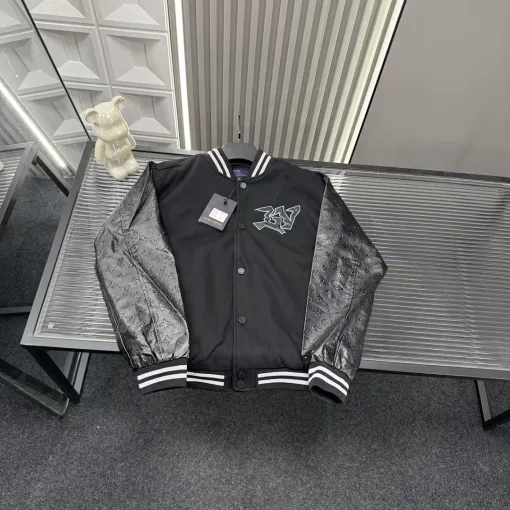 Hochwertige Louis Vuitton Jacken Schwarz Leder Patchwork Luxus