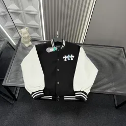 Bestseller Chrome Hearts Mantel Schwarzes Leder Patchwork Kollektion