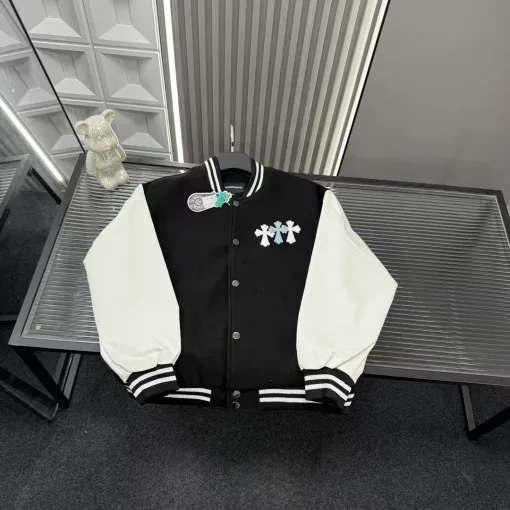 Bestseller Chrome Hearts Mantel Schwarzes Leder Patchwork Kollektion