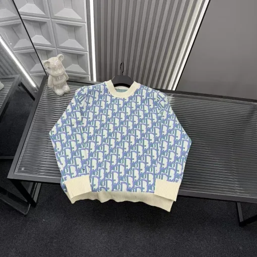 Luxus-Dior-Pullover, blaue Monogramm-Kollektion