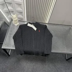 Premium Qualität Ralph Lauren Jacken Schwarz Strick Bestickt Luxus