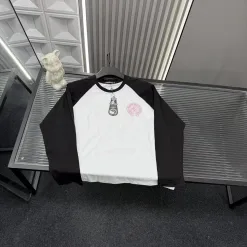 Premium Qualität Chrome Hearts Langarm Rosa Leder Patchwork Luxus